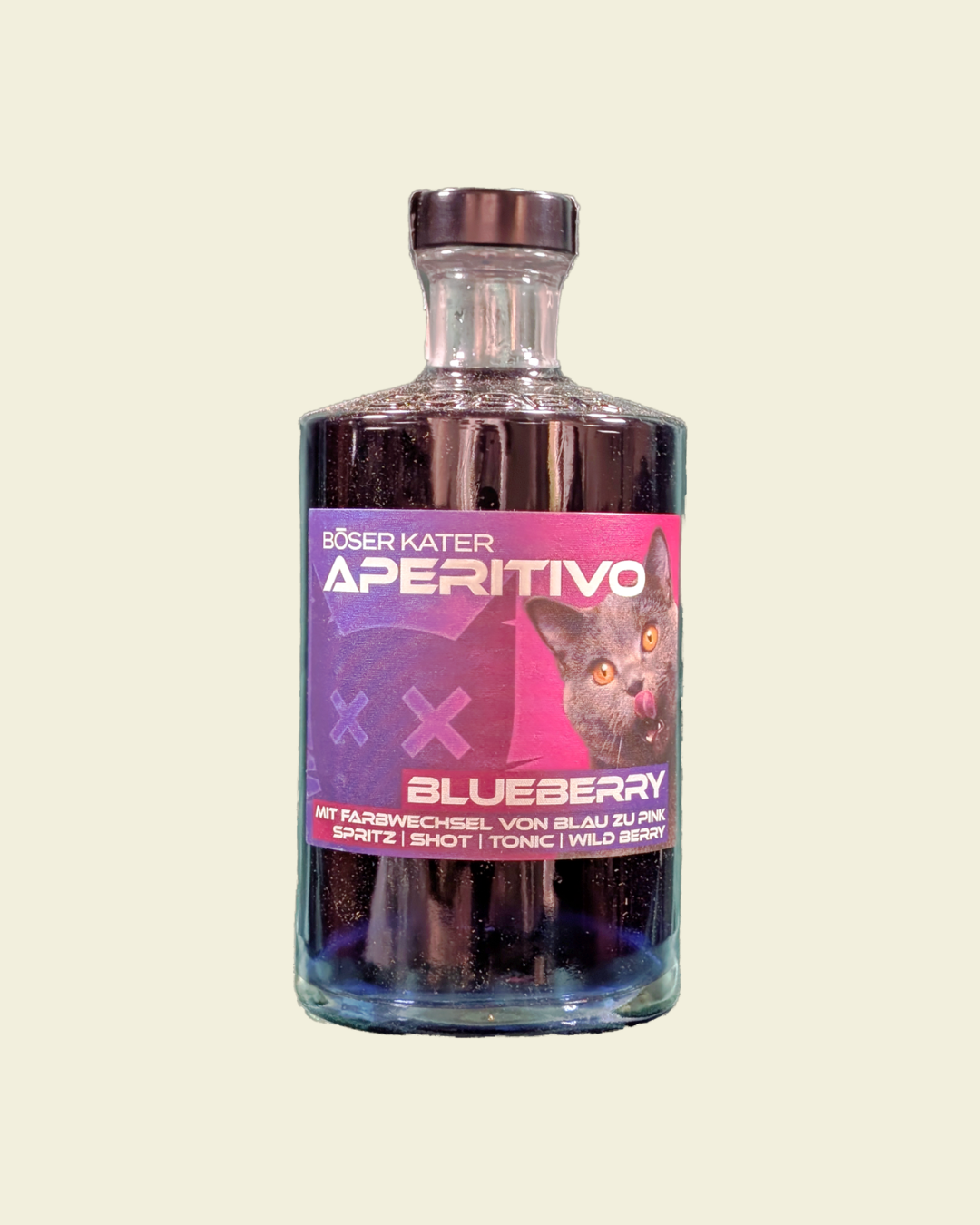 Böser Kater - Blueberry Aperitivo | Likör mit Farbwechsel-Effekt von Blau zu Violett - 0,5l - 15% Vol.