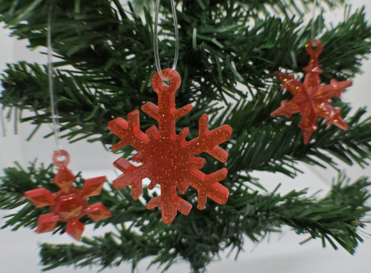 Weihnachtsbaumschmuckset - Schneeflocken rot - aus Epoxidharz