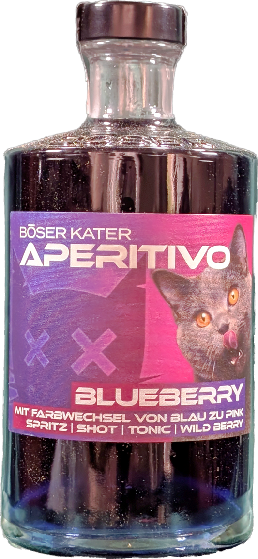 Böser Kater - Blueberry Aperitivo | Likör mit Farbwechsel-Effekt von Blau zu Violett - 0,5l - 15% Vol.