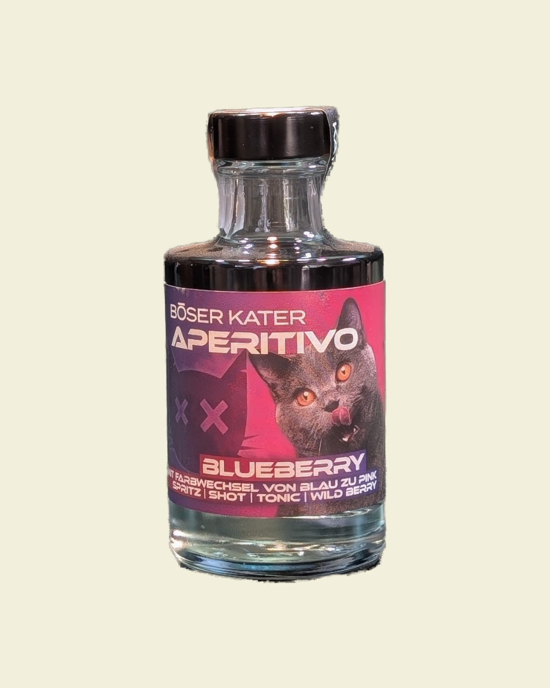 Böser Kater - Blueberry Aperitivo | Likör mit Farbwechsel-Effekt von Blau zu Violett - 0,1l - 15% Vol.