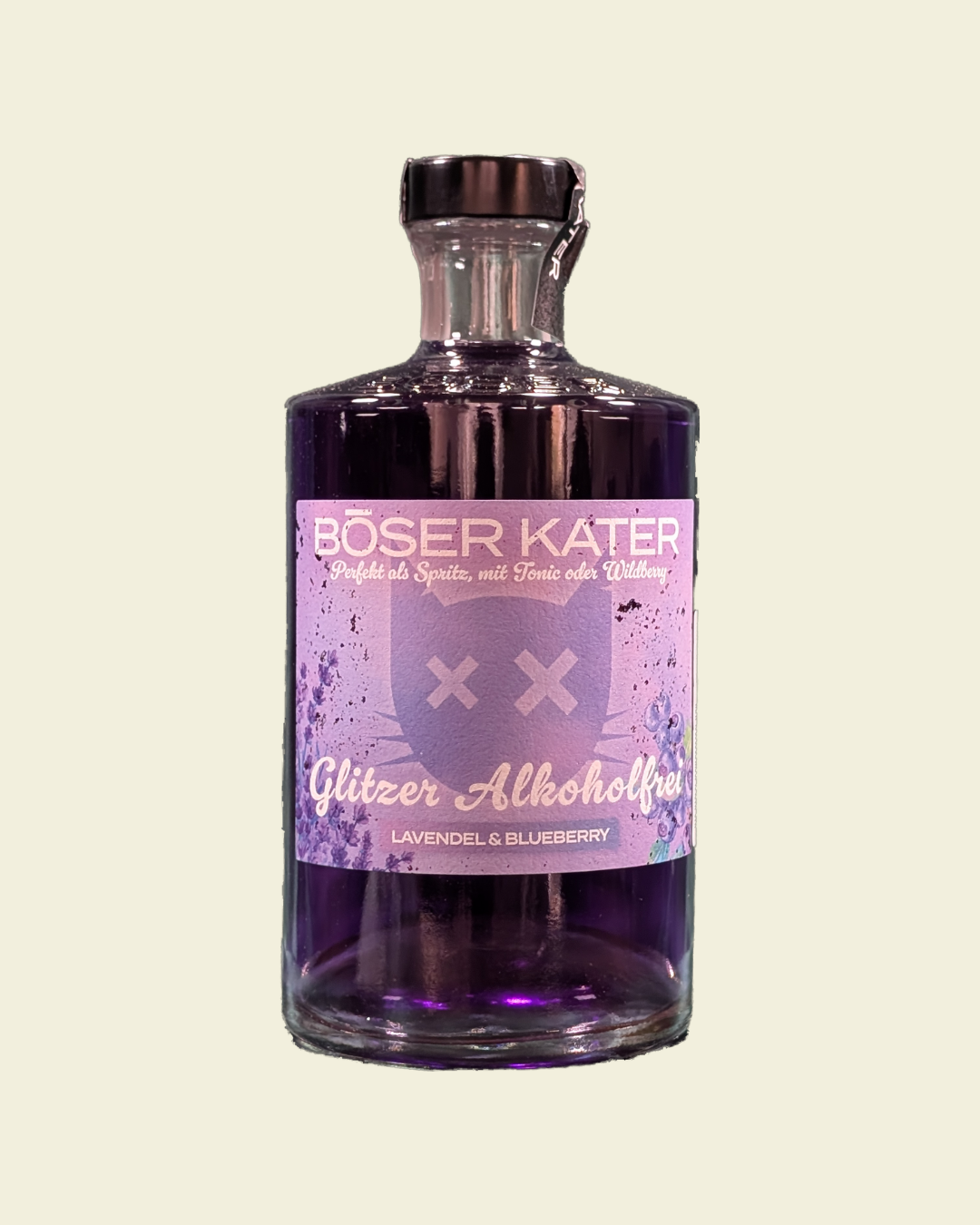 Böser Kater - Alkoholfrei Lavendel & Blueberry mit Glitzer – 0,5l - 0,00% Vol.