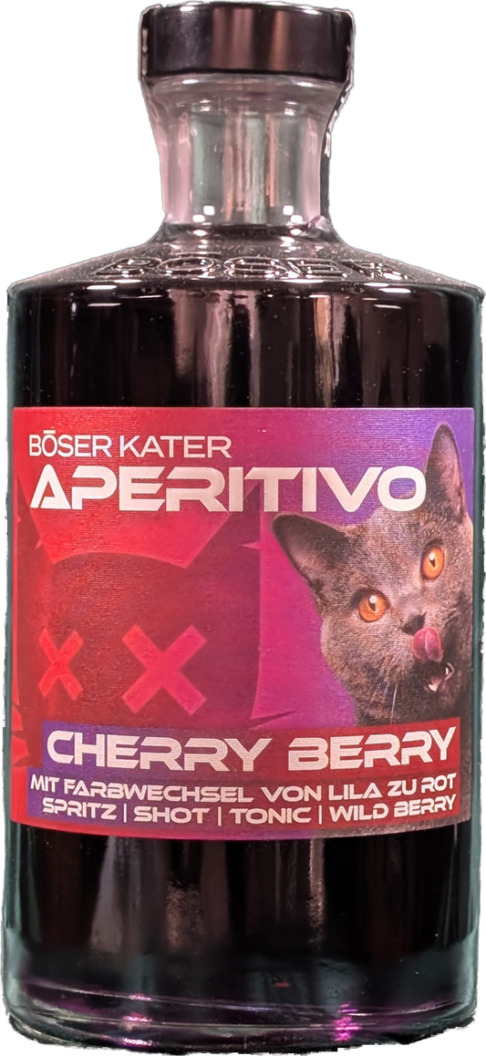 Böser Kater - Cherry Berry Aperitivo | Likör mit Farbwechsel-Effekt von Lila zu Rot - 0,5l - 15% Vol.