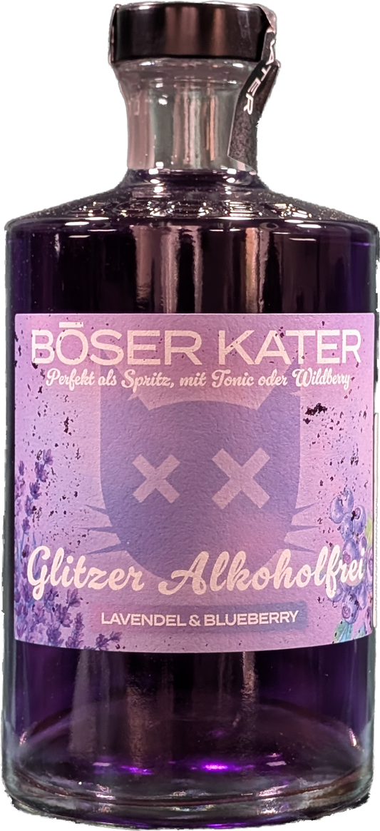 Böser Kater - Alkoholfrei Lavendel & Blueberry mit Glitzer – 0,5l - 0,00% Vol.